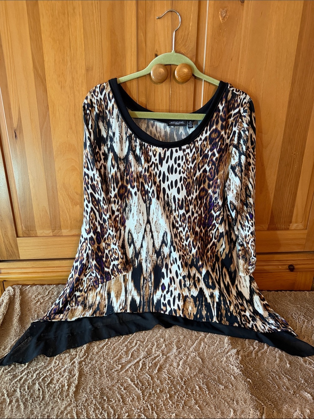 Animal Print Scoop Neck Women’s Top - Brown/Black. A little pop of purple in top